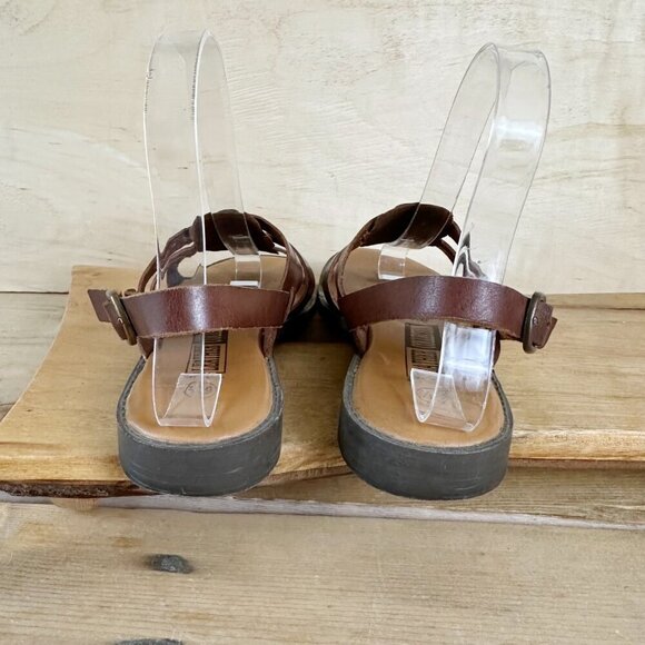 The Leather Collection Flat Sandals Buckle 6.5 Brown Gladiator - Picture 2 of 7